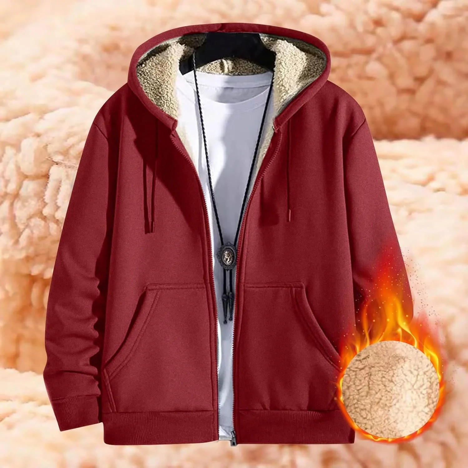 Mens Sherpa Hoodie Zip Up Warm Thermal Hooded Heavyweight Fleece Casual Hoodies