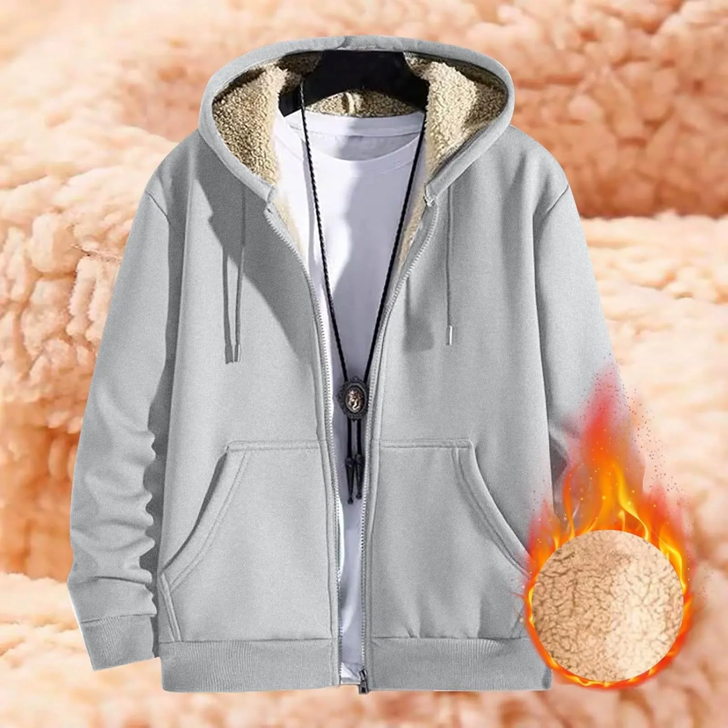 Mens Sherpa Hoodie Zip Up Warm Thermal Hooded Heavyweight Fleece Casual Hoodies