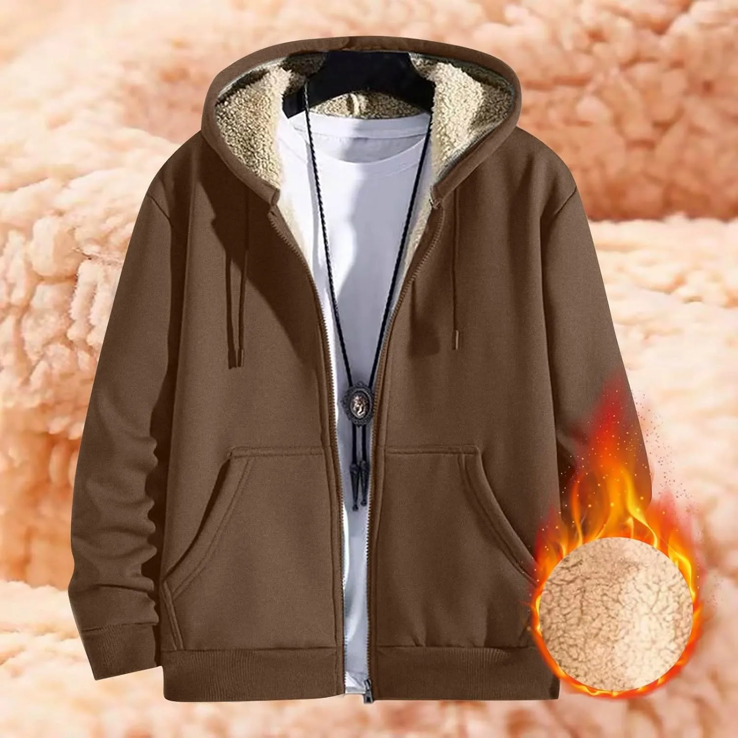 Mens Sherpa Hoodie Zip Up Warm Thermal Hooded Heavyweight Fleece Casual Hoodies