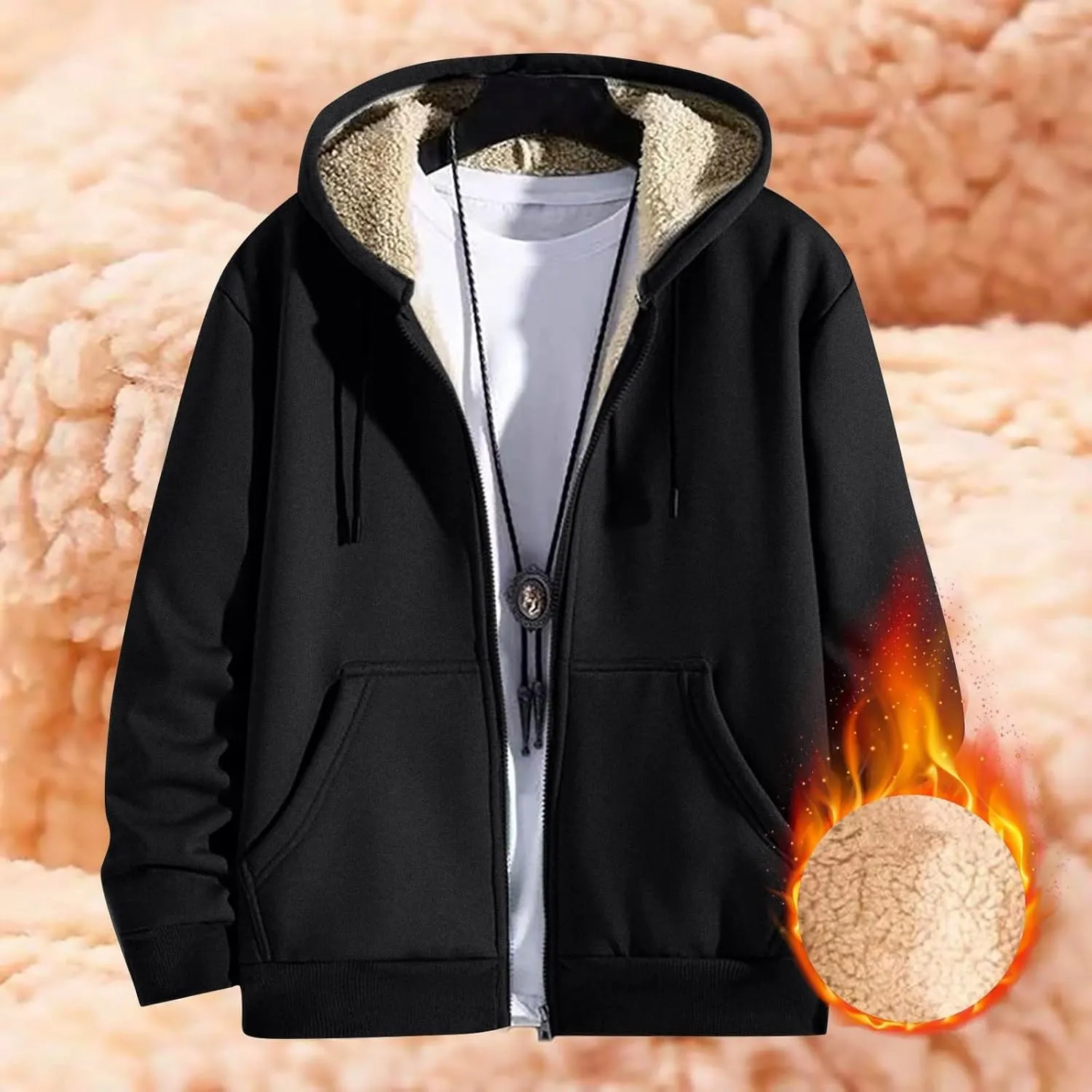 Mens Sherpa Hoodie Zip Up Warm Thermal Hooded Heavyweight Fleece Casual Hoodies