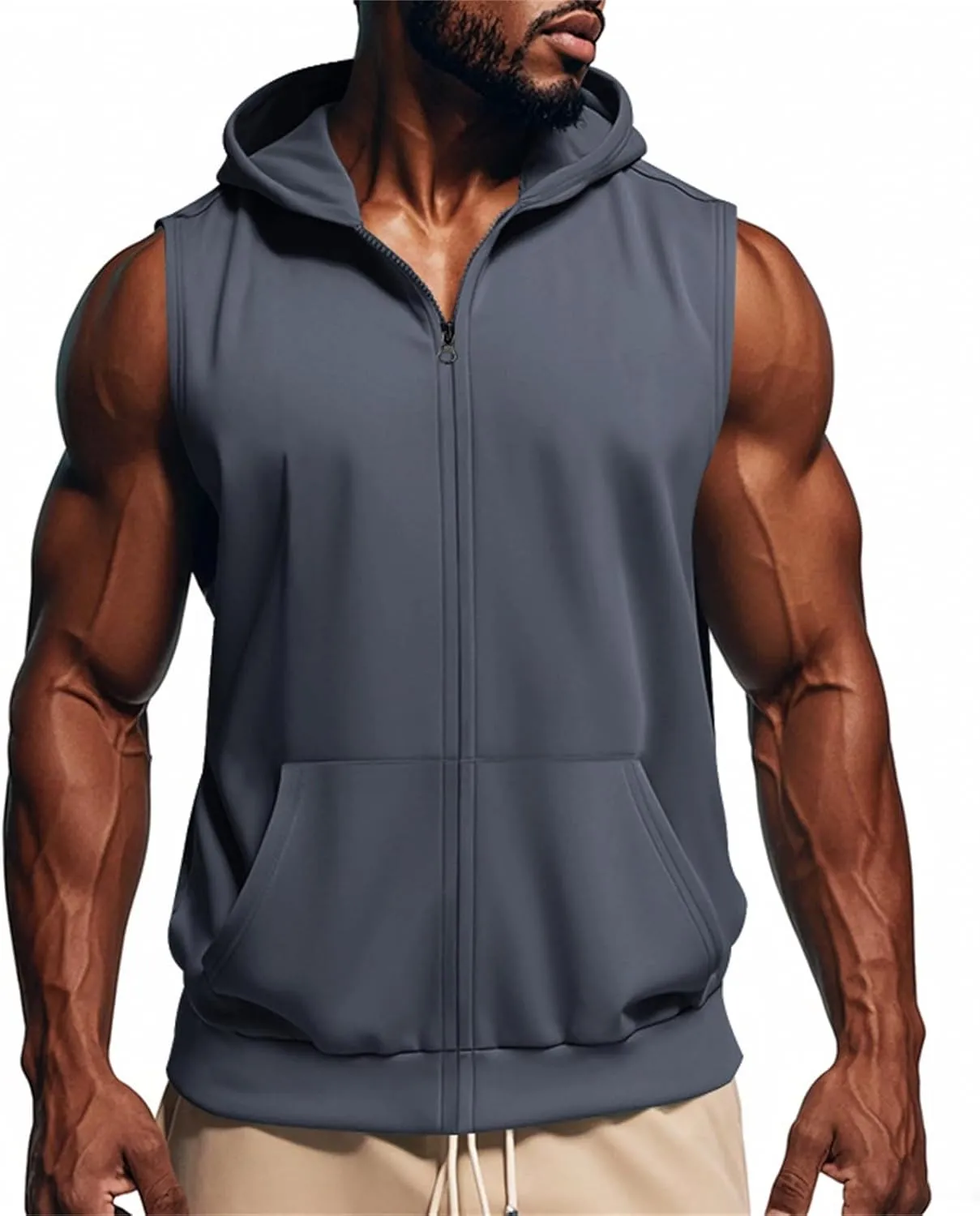 Men's Sleeveless Hooded Tank Tops Athletic Gym Workout Full Zip Vest Shirts Lightweight Dry fit Muscle Cut Off T-Shirt