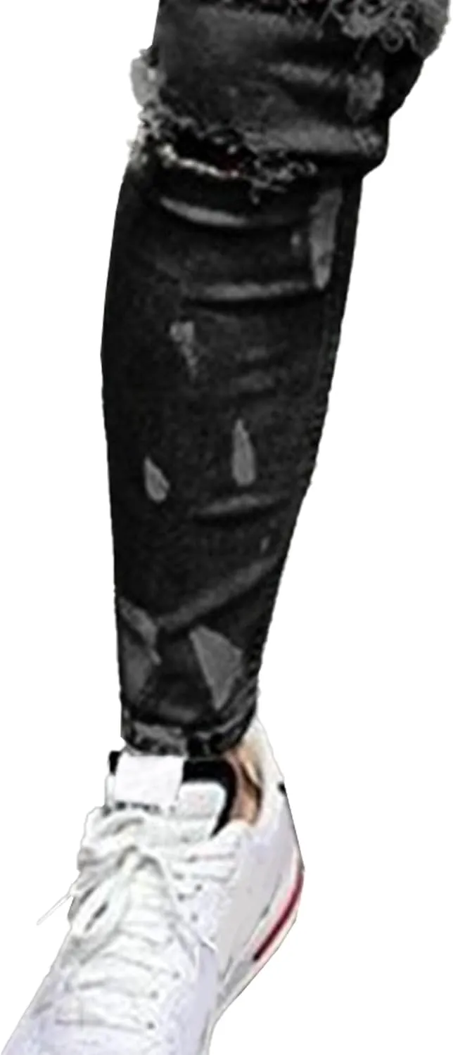 Men's Slim Fit Stretch Biker Jeans Ripped Skinny Tapered Leg Jeans for Men Fashion Vintage Distressed Denim Pants