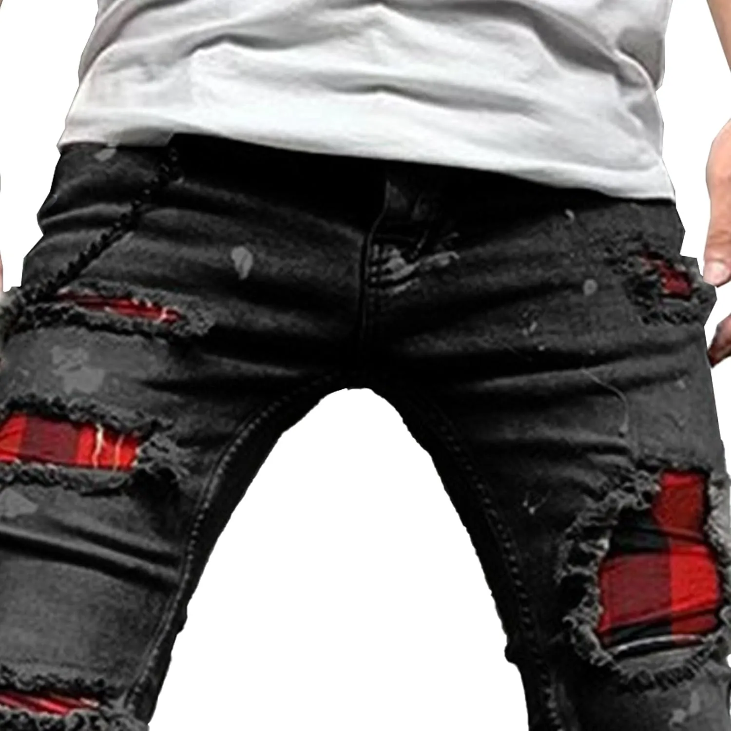 Men's Slim Fit Stretch Biker Jeans Ripped Skinny Tapered Leg Jeans for Men Fashion Vintage Distressed Denim Pants