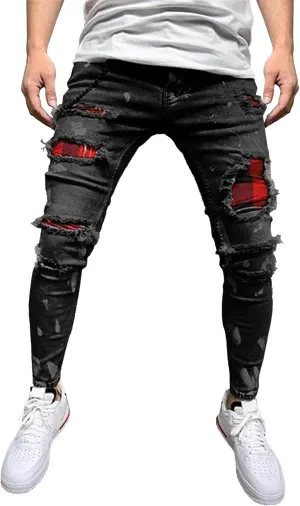 Men's Slim Fit Stretch Biker Jeans Ripped Skinny Tapered Leg Jeans for Men Fashion Vintage Distressed Denim Pants
