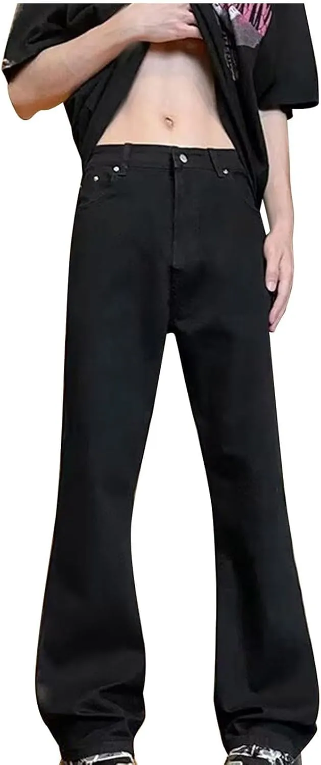 Mens Stretch Jeans Relaxed Fit Loose Fit Straight Leg Denim Jeans Baggy Wide Leg Plain Pants Trousers Baggy Jeans
