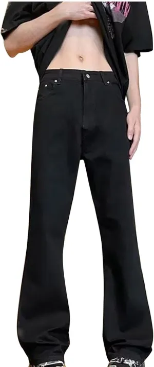Mens Stretch Jeans Relaxed Fit Loose Fit Straight Leg Denim Jeans Baggy Wide Leg Plain Pants Trousers Baggy Jeans