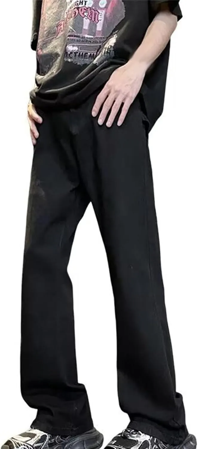 Mens Stretch Jeans Relaxed Fit Loose Fit Straight Leg Denim Jeans Baggy Wide Leg Plain Pants Trousers Baggy Jeans