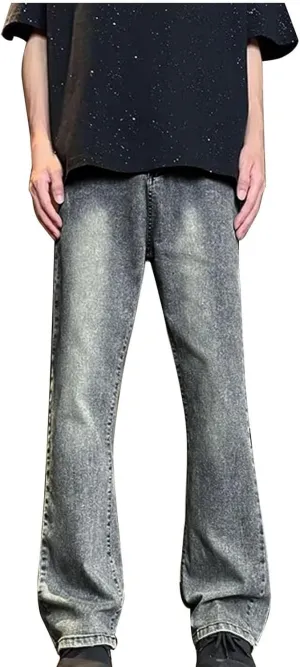 Mens Stretch Jeans Relaxed Fit Loose Fit Straight Leg Denim Jeans Baggy Wide Leg Plain Pants Trousers Baggy Jeans