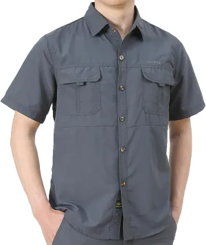 Men's Sun Protection Fishing Shirts UPF50  Button Down Work Shirts Outdoor Quick Dry Short Sleeve Hiking T-Shirt Tops