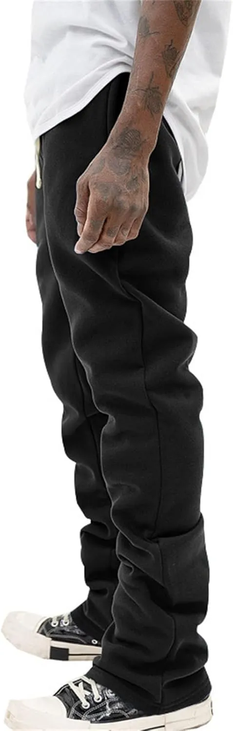 Mens Sweatpants Flare Pants Joggers for Men Workout Casual Pants with Pockets Elastic Drawstring Bell Bottoms Baggy