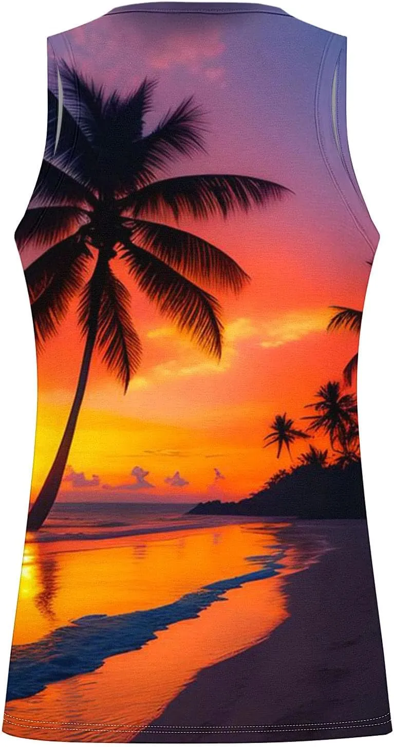 Mens Tank Tops Hawaiian Palm Tree T-Shirts Tropical Aloha Beach Sleeveless Shirt Graphic Gym Workout Muscle Tank Tops
