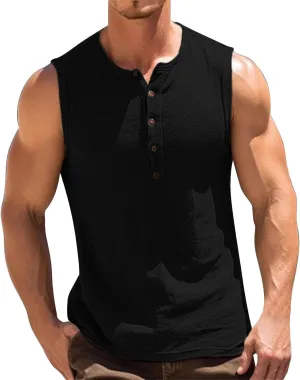 Men's Tank Tops Summer UPF 50  Casual Button Up Sleeveless Shirt Tropical Hawaiian Beach Sun Protection Cut Off Shirts