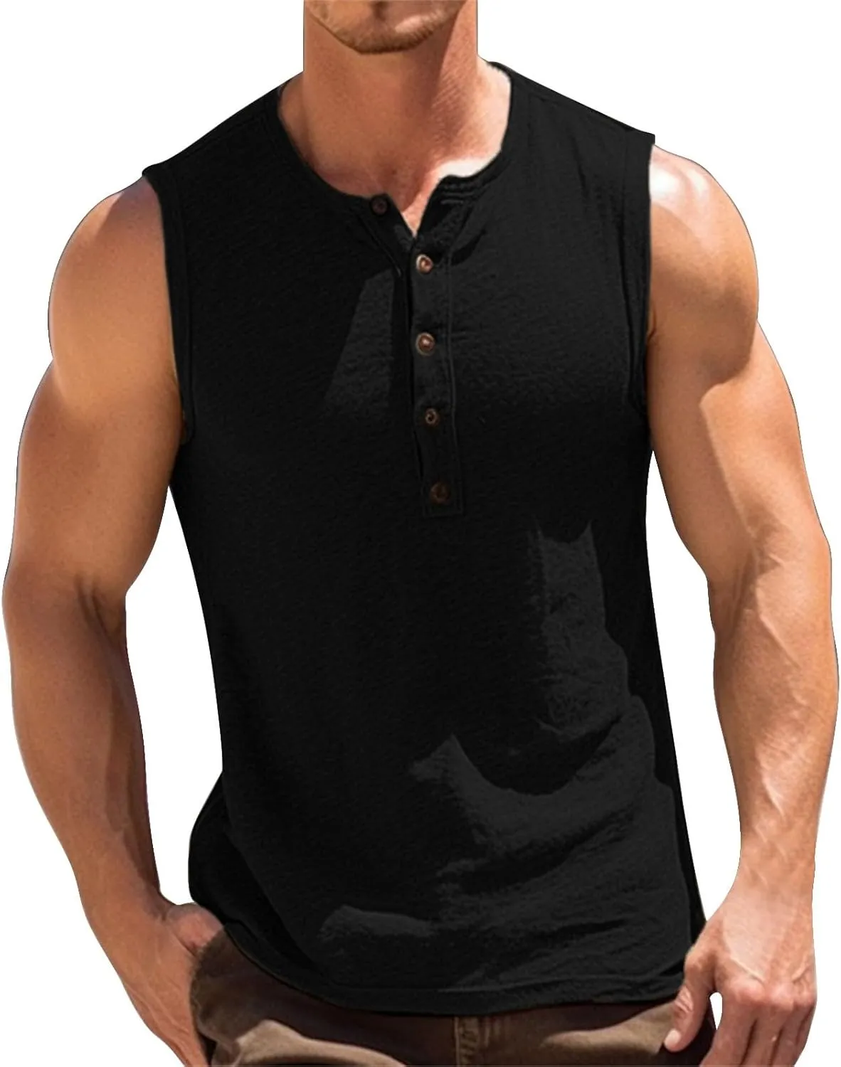 Men's Tank Tops Summer UPF 50  Casual Button Up Sleeveless Shirt Tropical Hawaiian Beach Sun Protection Cut Off Shirts