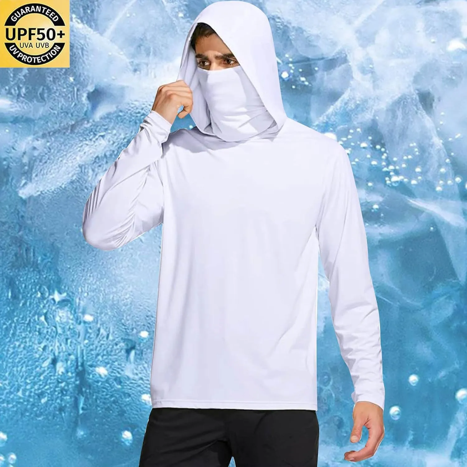 Mens UPF 50  Shirt, Summer UV Sun Protection Hoodies,Long Sleeve Hiking Outdoor Jackets Rash Guard Tops with Mask