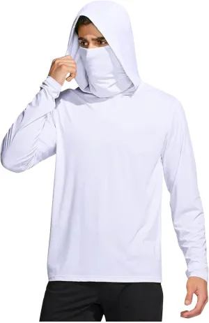 Mens UPF 50  Shirt, Summer UV Sun Protection Hoodies,Long Sleeve Hiking Outdoor Jackets Rash Guard Tops with Mask