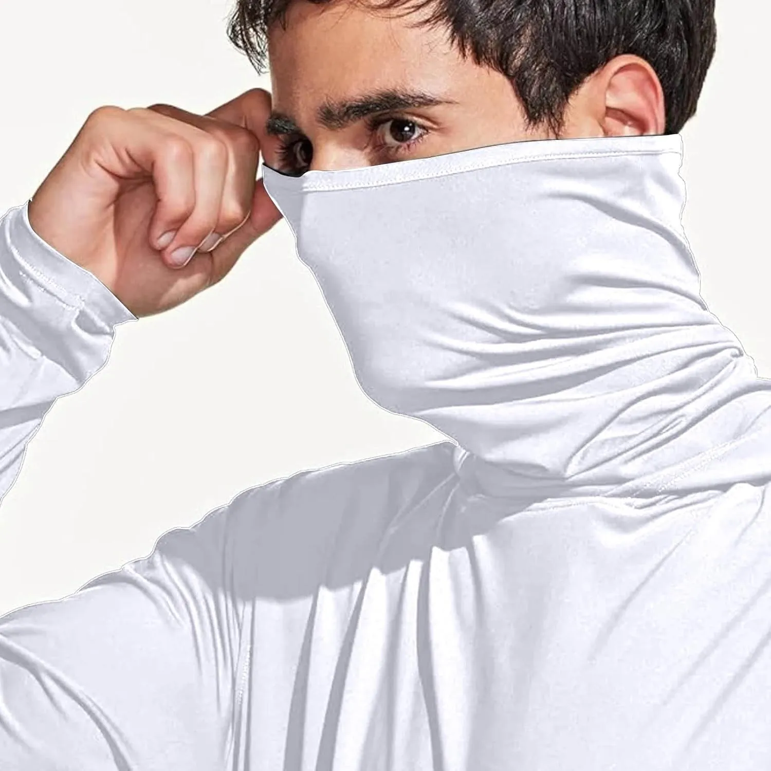 Mens UPF 50  Shirt, Summer UV Sun Protection Hoodies,Long Sleeve Hiking Outdoor Jackets Rash Guard Tops with Mask