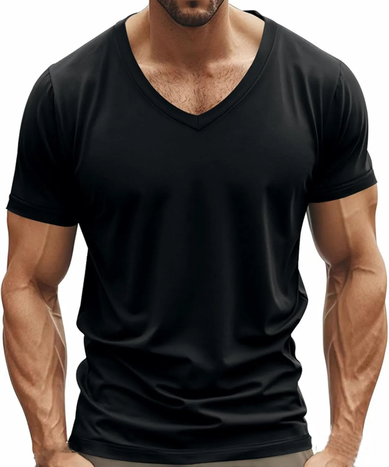 Mens V Neck Muscle Shirts Casual Short Sleeve Gym Athletic T Shirt Fashion Tee Top Sports Workout Bodybuilding Shirts