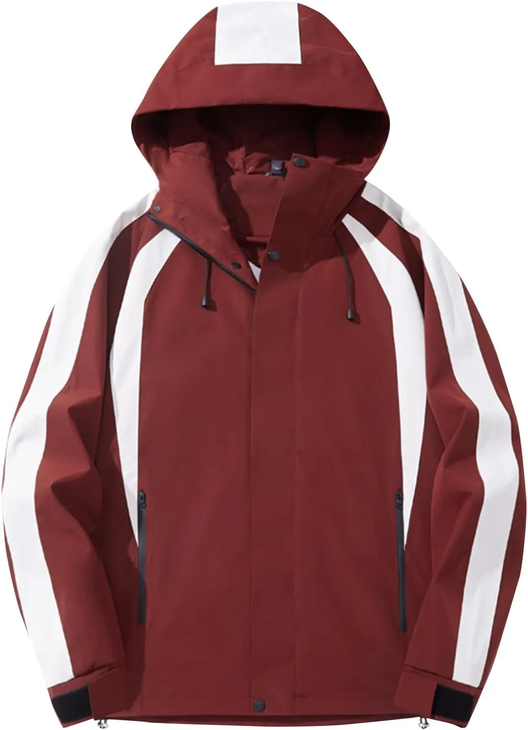 Men's Windproof Outdoor Jacket Drawstring Zipper Long Sleeve Warm Hooded Coat Fashion Snow Jacket with Pockets