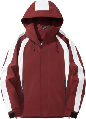 Men's Windproof Outdoor Jacket Drawstring Zipper Long Sleeve Warm Hooded Coat Fashion Snow Jacket with Pockets