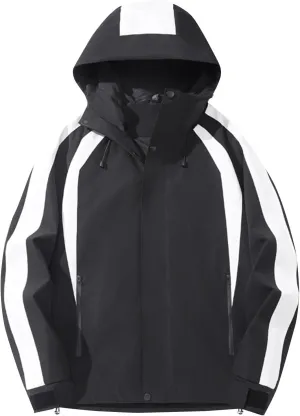Men's Windproof Outdoor Jacket Drawstring Zipper Long Sleeve Warm Hooded Coat Fashion Snow Jacket with Pockets