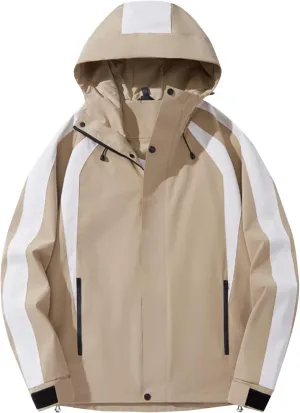 Men's Windproof Outdoor Jacket Drawstring Zipper Long Sleeve Warm Hooded Coat Fashion Snow Jacket with Pockets