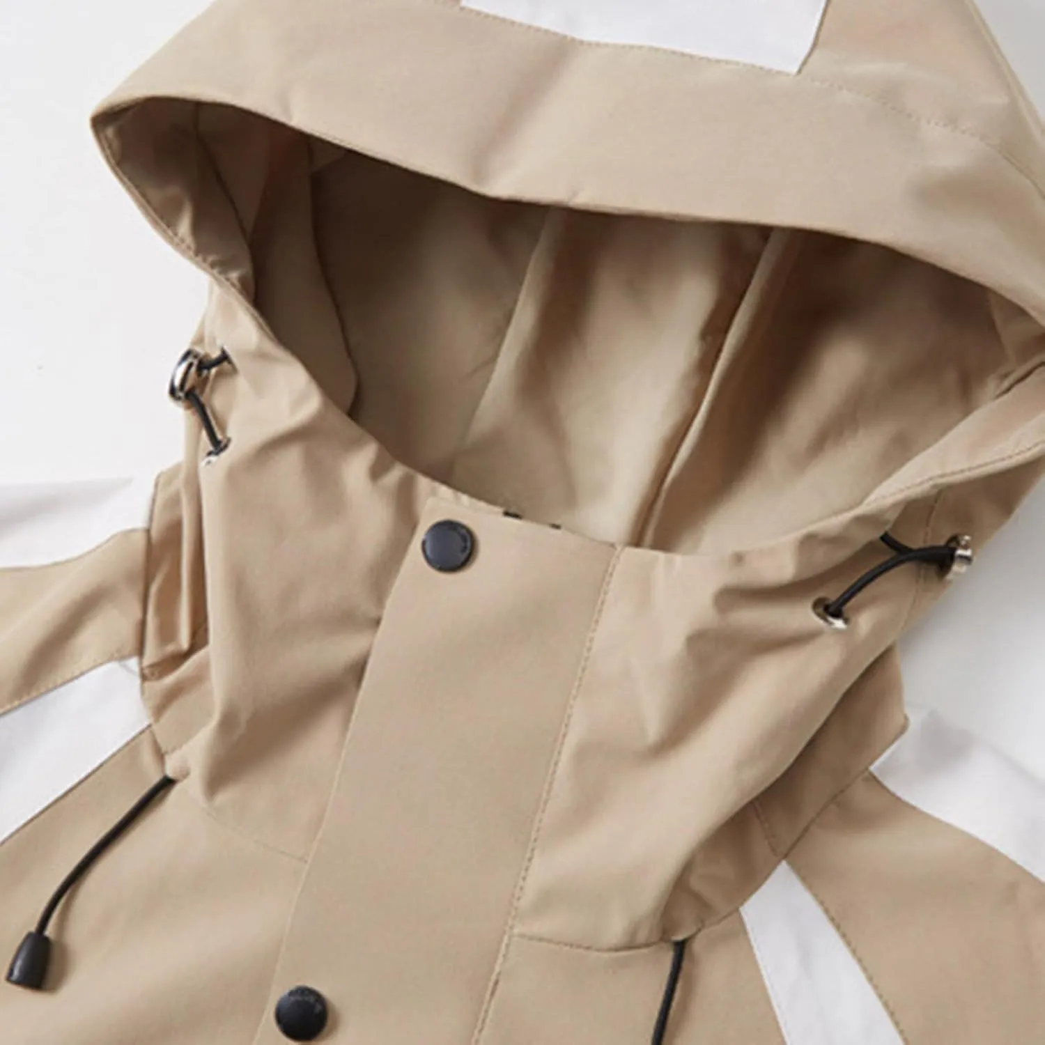 Men's Windproof Outdoor Jacket Drawstring Zipper Long Sleeve Warm Hooded Coat Fashion Snow Jacket with Pockets