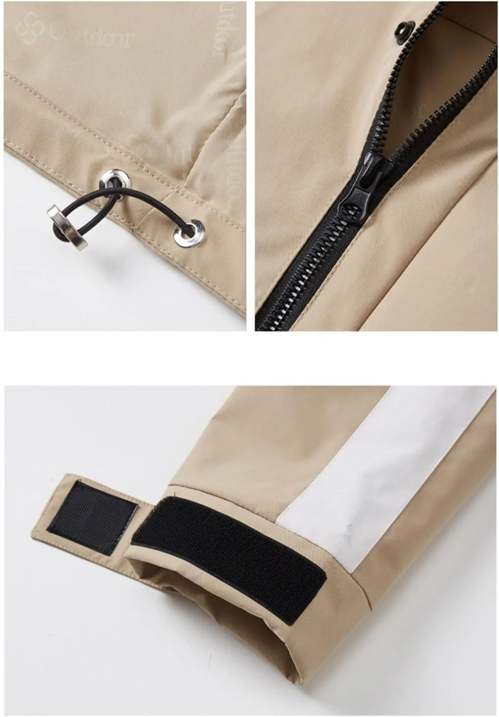 Men's Windproof Outdoor Jacket Drawstring Zipper Long Sleeve Warm Hooded Coat Fashion Snow Jacket with Pockets