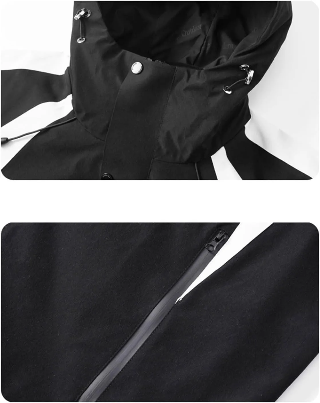 Men's Windproof Outdoor Jacket Drawstring Zipper Long Sleeve Warm Hooded Coat Fashion Snow Jacket with Pockets