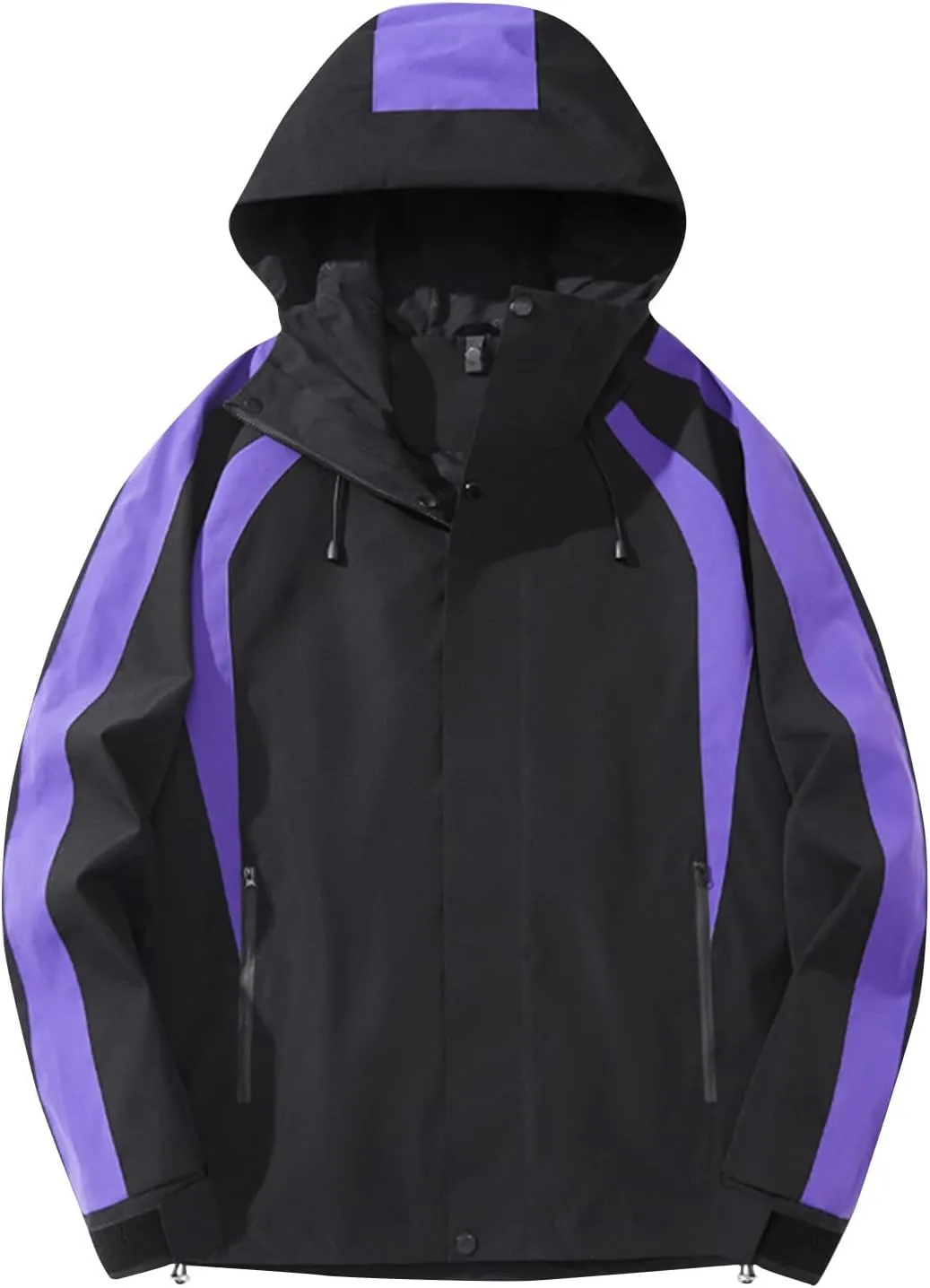 Men's Windproof Outdoor Jacket Drawstring Zipper Long Sleeve Warm Hooded Coat Fashion Snow Jacket with Pockets
