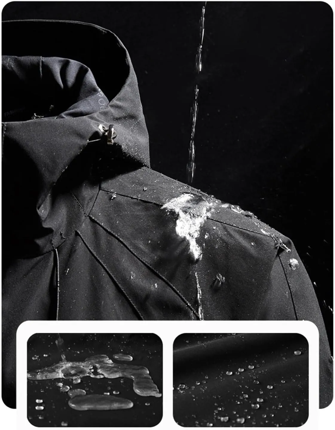 Men's Windproof Outdoor Jacket Drawstring Zipper Long Sleeve Warm Hooded Coat Fashion Snow Jacket with Pockets