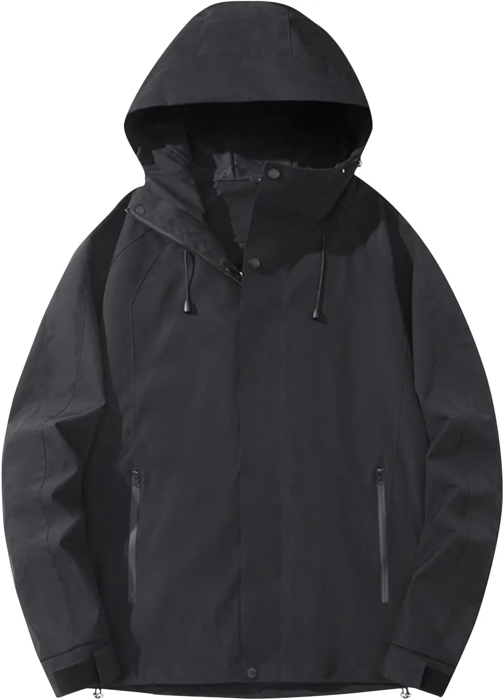 Men's Windproof Outdoor Jacket Drawstring Zipper Long Sleeve Warm Hooded Coat Fashion Snow Jacket with Pockets
