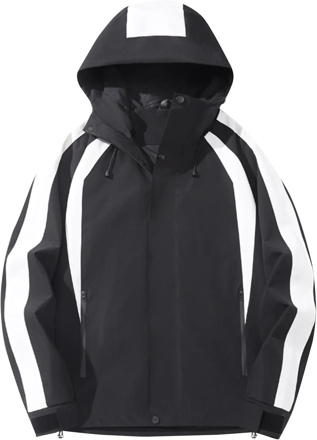Men's Windproof Outdoor Jacket Drawstring Zipper Long Sleeve Warm Hooded Coat Fashion Snow Jacket with Pockets