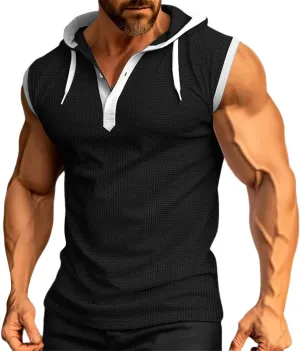 Men's Workout Tank Tops with Hood Sleeveless Cut Off Muscle Shirt Stylish Hoodies Pullover Thin Quick Dry Vest Shirts