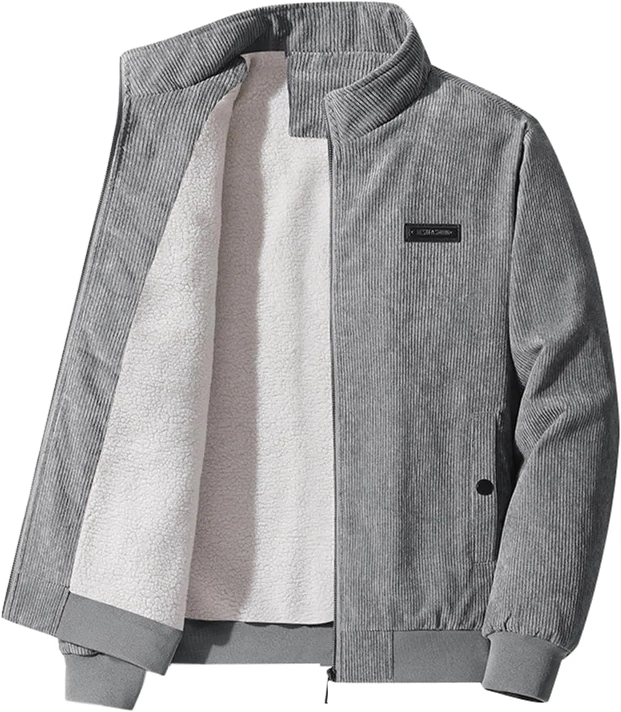 Mens Zip Up Corduroy Sweatshirt Long Sleeve Oversized Quilted Outdoor Trendy Jacket Cold Weather Warm Comfy Outerwear Winter Jackets for Men,Grey,XL