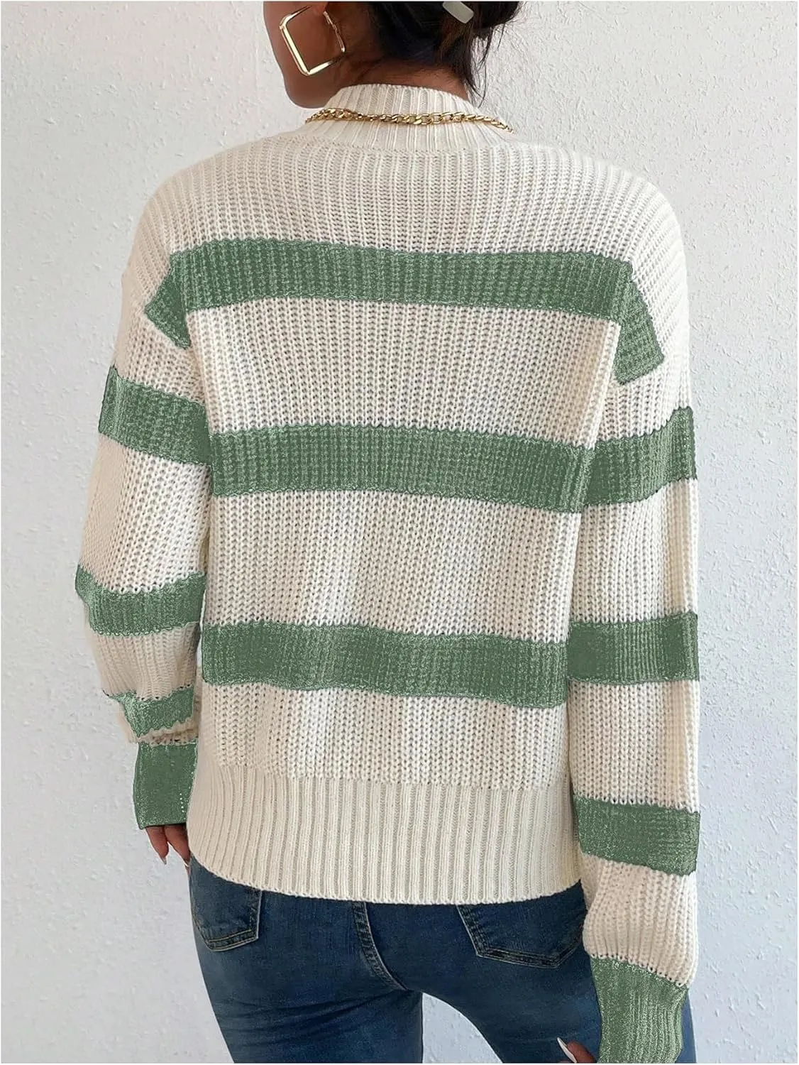 Milumia Women's Striped Print Mock Neck Long Sleeve Drop Shoulder Knit Sweaters
