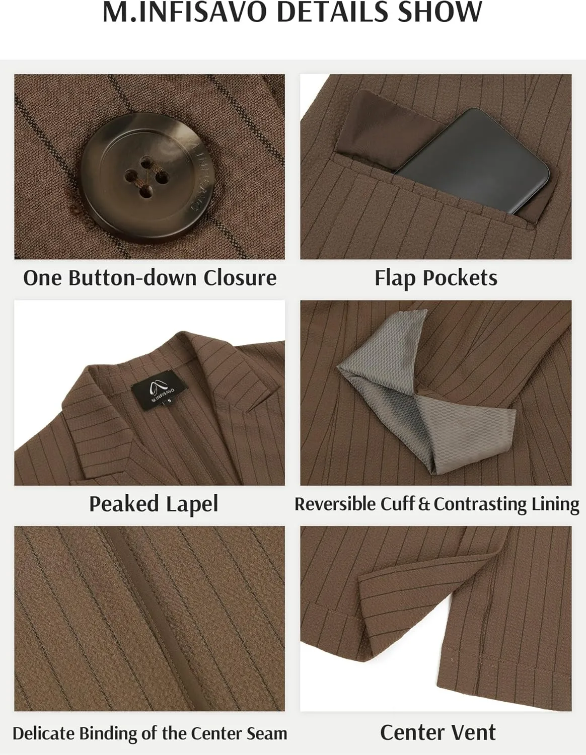 M.Infisavo Women's Casual Blazer for Work Office Loose Lapel Collar Stripe Open Front Stretch Dressy Business Jacket Suit