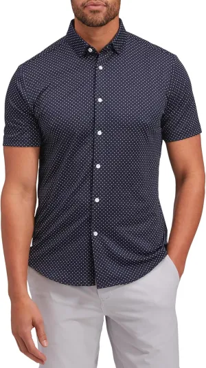 Mizzen Main Halyard No Tuck Men's Dress Shirt - Wrinkle-Free Short-Sleeve Button-Down Performance Dress Shirt for Men, Trim Fit
