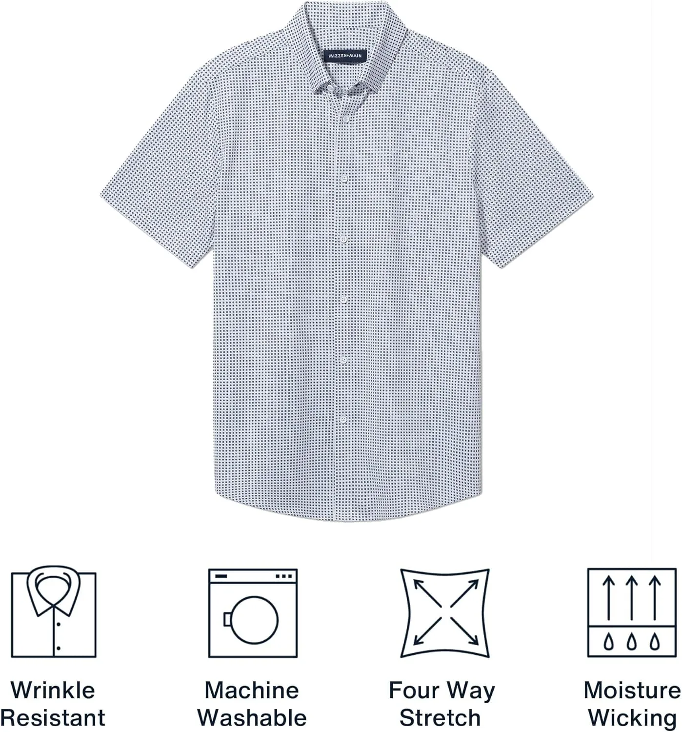Mizzen Main Halyard No Tuck Men's Wrinkle-Free Short-Sleeve Performance Dress Shirt, Blue Geo Twill Print