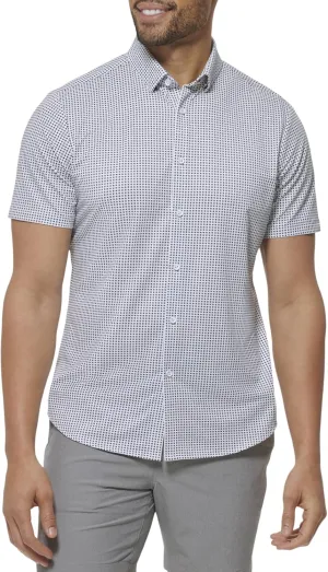 Mizzen Main Halyard No Tuck Men's Wrinkle-Free Short-Sleeve Performance Dress Shirt, Blue Geo Twill Print
