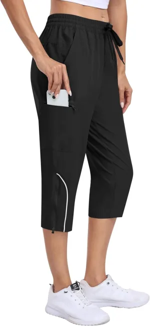 MoFiz Capri Pants for Women Lightweight Casual Summer Trip Loose Shorts with Zipper Pockets