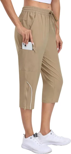 MoFiz Capri Pants for Women Lightweight Casual Summer Trip Loose Shorts with Zipper Pockets