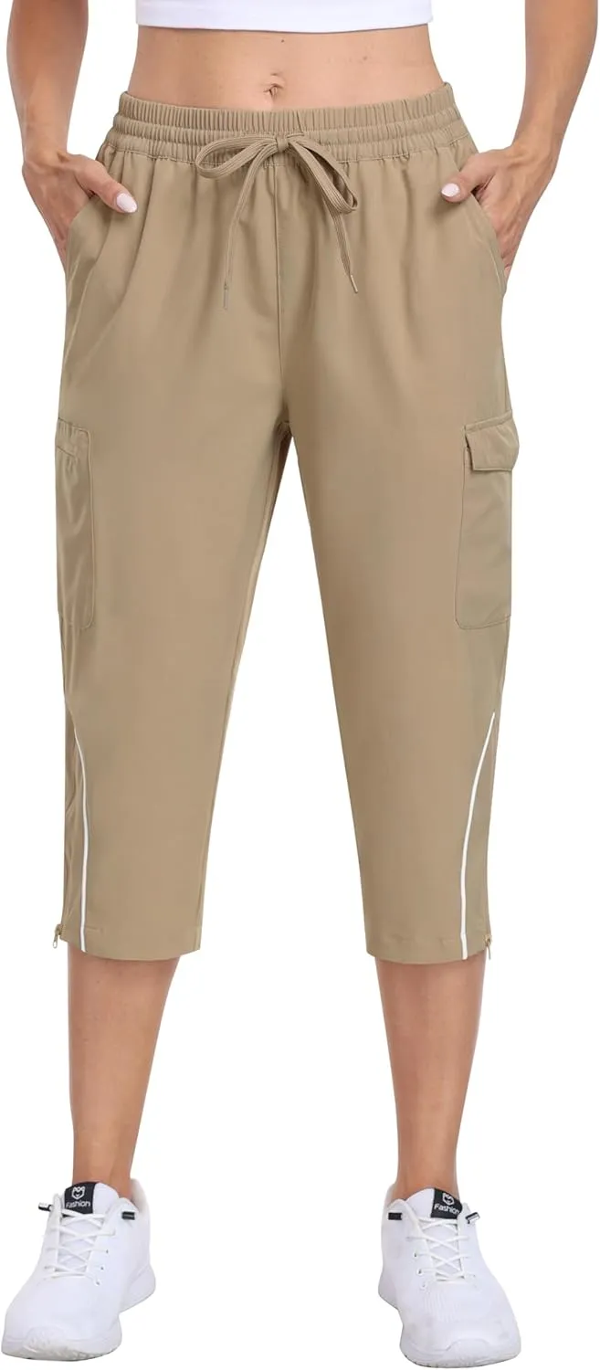 MoFiz Capri Pants for Women Lightweight Casual Summer Trip Loose Shorts with Zipper Pockets
