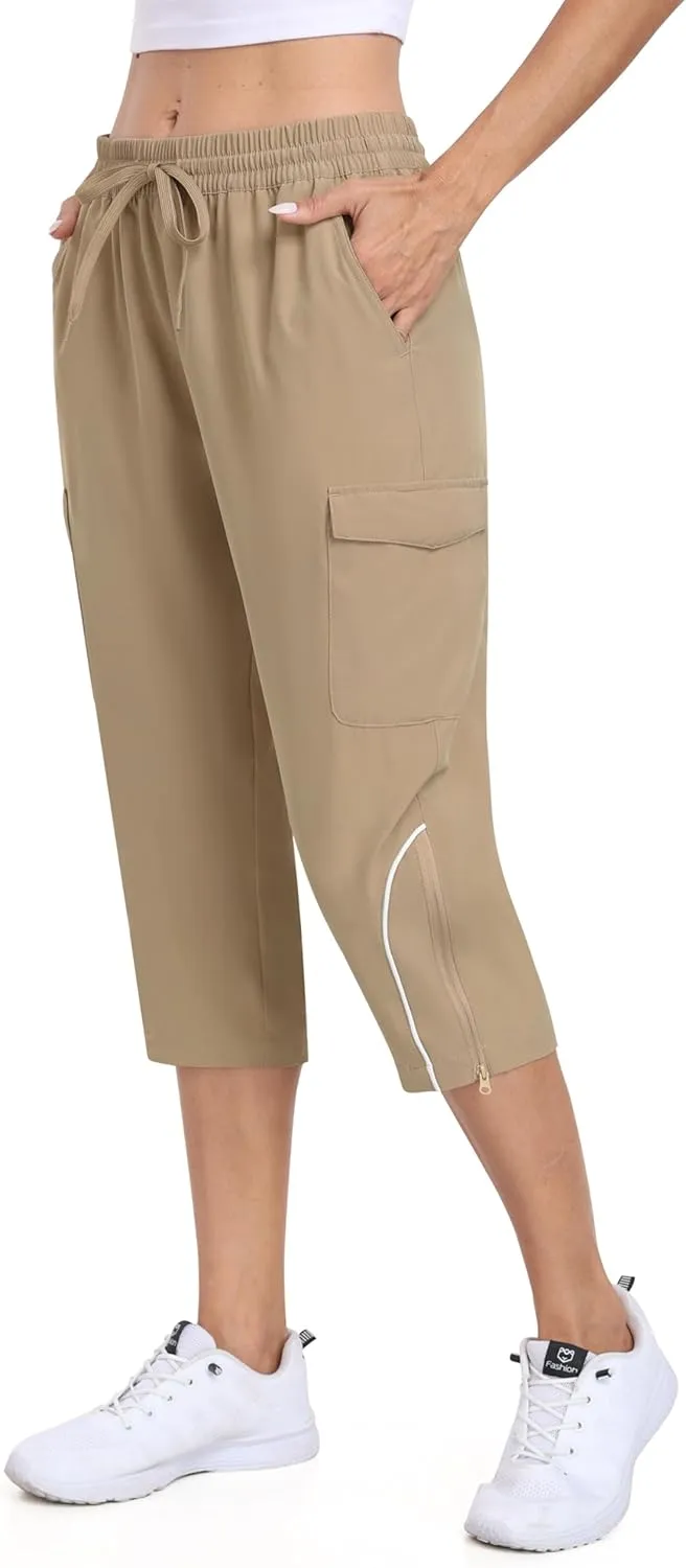 MoFiz Capri Pants for Women Lightweight Casual Summer Trip Loose Shorts with Zipper Pockets