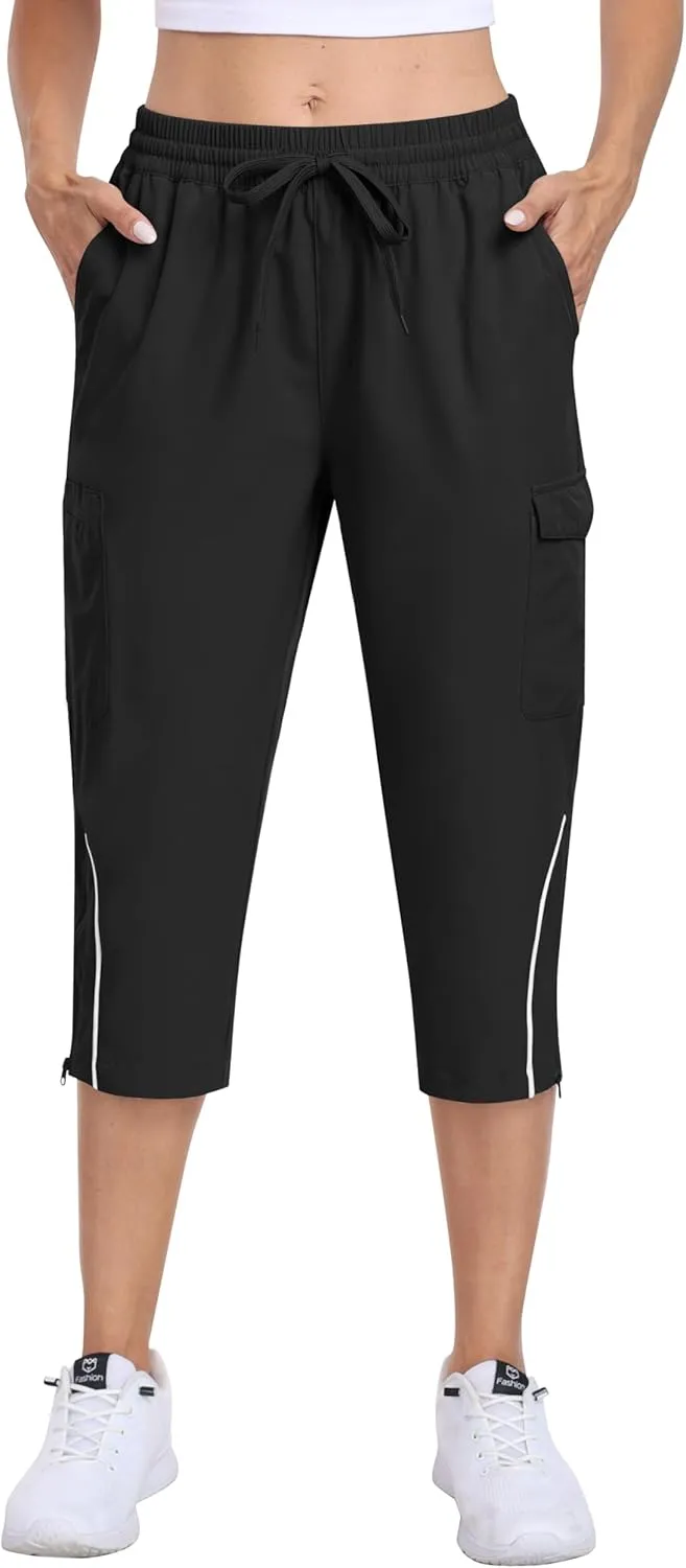 MoFiz Capri Pants for Women Lightweight Casual Summer Trip Loose Shorts with Zipper Pockets