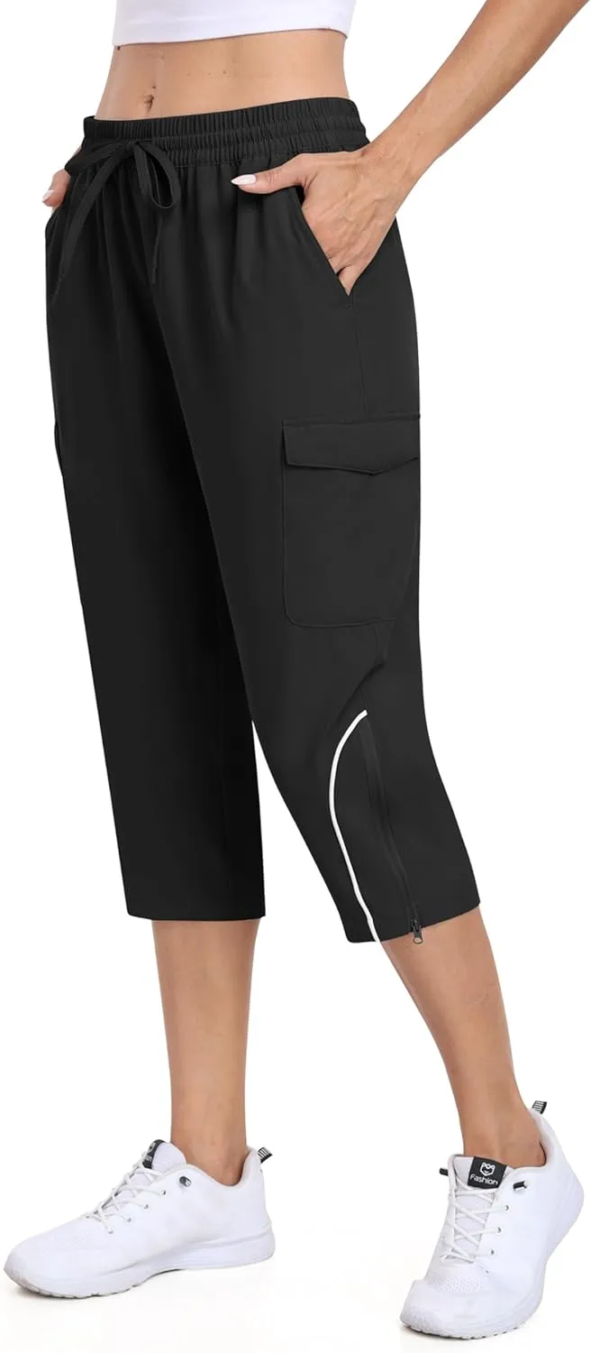 MoFiz Capri Pants for Women Lightweight Casual Summer Trip Loose Shorts with Zipper Pockets