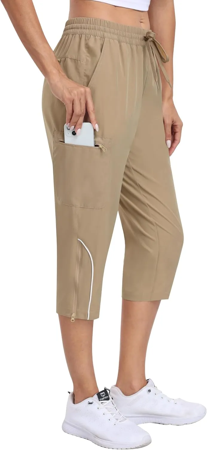 MoFiz Capri Pants for Women Lightweight Casual Summer Trip Loose Shorts with Zipper Pockets