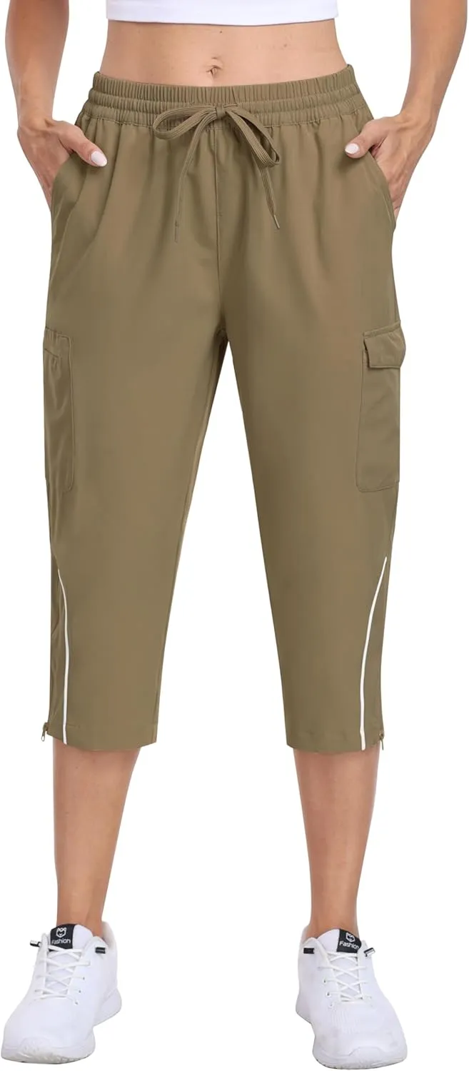 MoFiz Capri Pants for Women Lightweight Casual Summer Trip Loose Shorts with Zipper Pockets