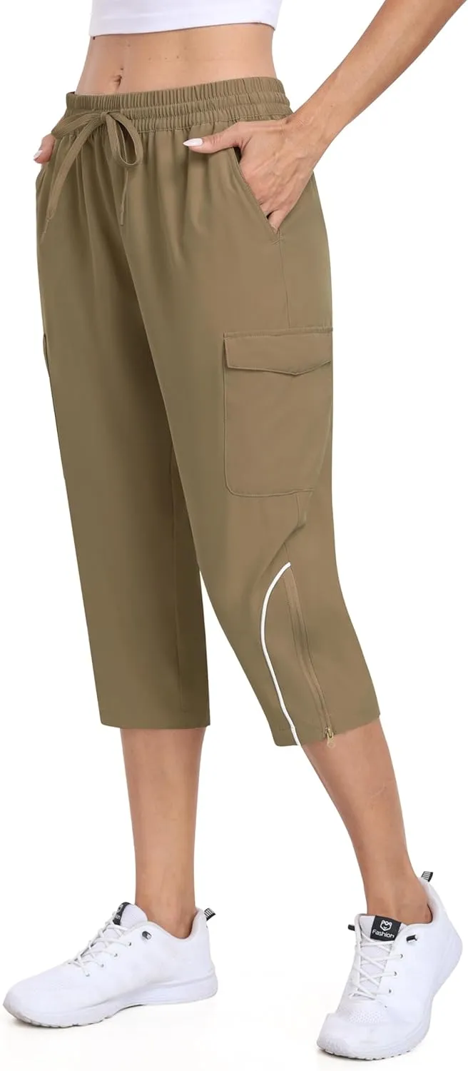 MoFiz Capri Pants for Women Lightweight Casual Summer Trip Loose Shorts with Zipper Pockets