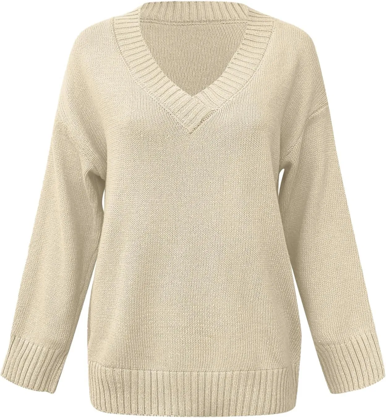 Oversized Sweater for Women Sexy Deep V Neck Cable Knit Sweaters Long Sleeve Loose Jumper Tunic Pullover Tops