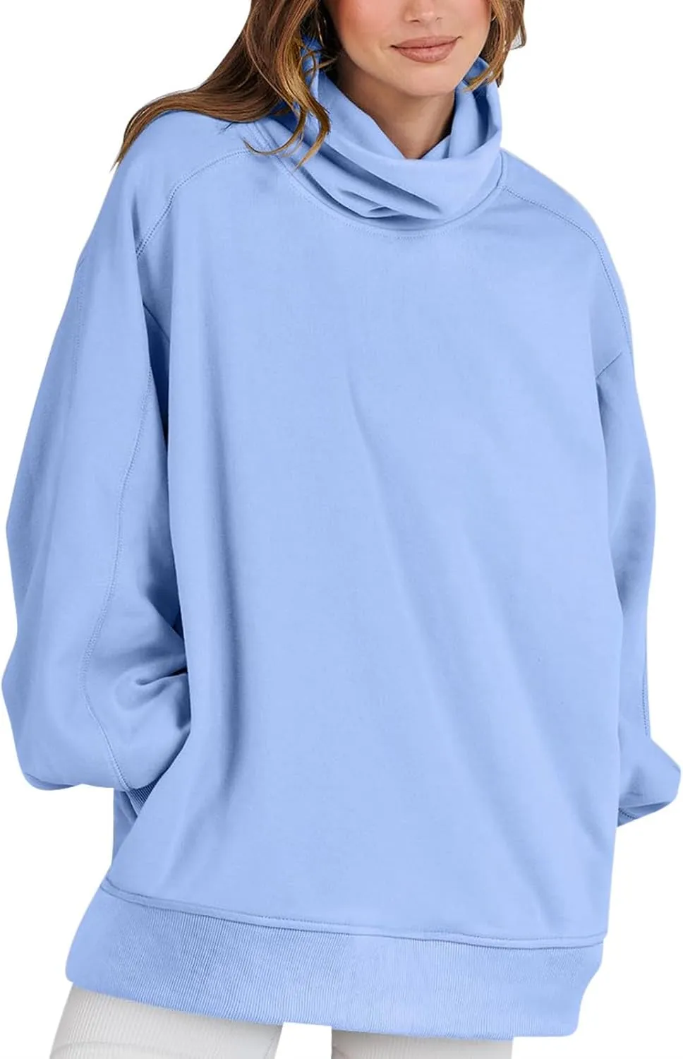 Oversized Sweatshirt For Women Turtleneck Lantern Sleeve Pullover Tops Fleece Soft Sweatshirts With Pockets 2024 Trendy